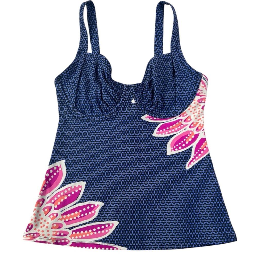 Title Nine Bodacious Underwire Tankini Swim Top Blue Pink Floral 32D